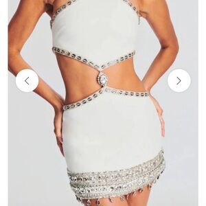 Chic White Backless Dress with Embellishments